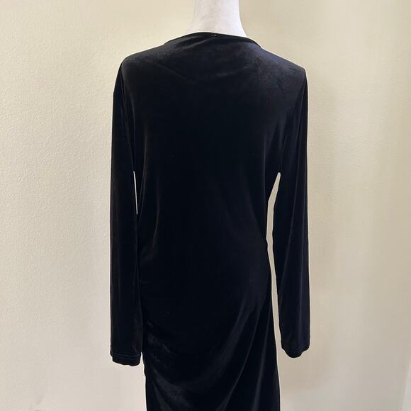 Vintage Guberry Dress Velvet SZXL Black Ruched Midi Cocktails Nightlife Holiday - Picture 3 of 12